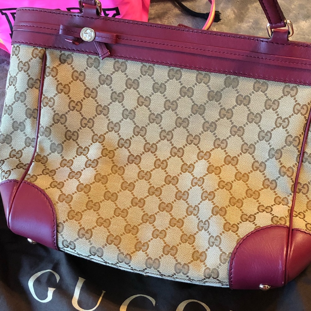 Gucci Mayfair Beige/purple Gg Canvas Tote